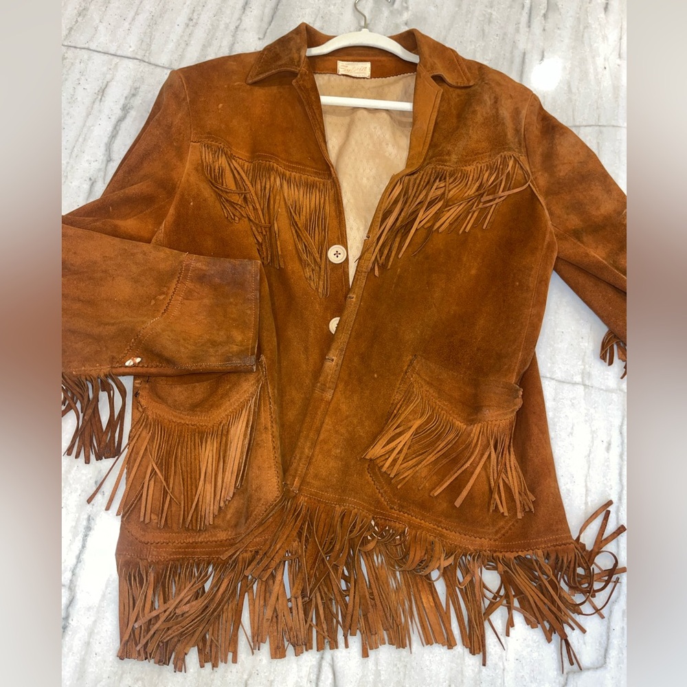 Vintage 60’s Brown Suede Western Fringe Jacket Sylvia Women Sz L Boho Hippie